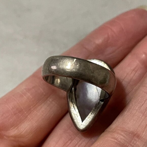 Genuine Pear Shape Moonstone Bezel Set Wide 925 Sterling Silver Band Ring 6.75 - Picture 9 of 10